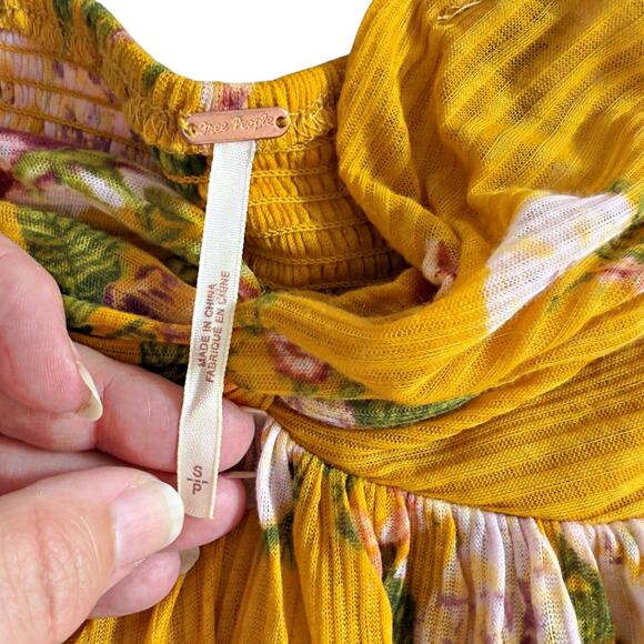 FREE PEOPLE Mirage Convertible Tunic Tank Top Dress Hi Low Yellow Floral Boho S - Picture 5 of 10